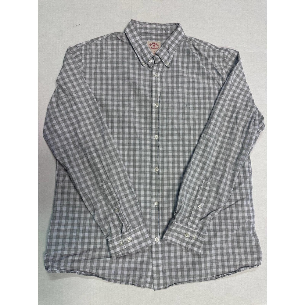 Brooks Brothers XL white grey check Red Fleece Mens LONG SLEEVE button Shirt